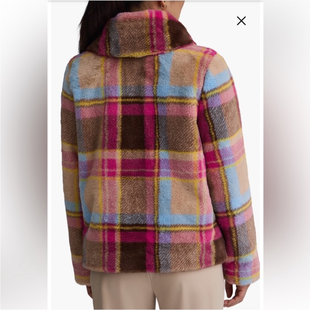NVLT Multicolor Plaid Vegan Fur Teddy Jacket NWT - Picture 2 of 5